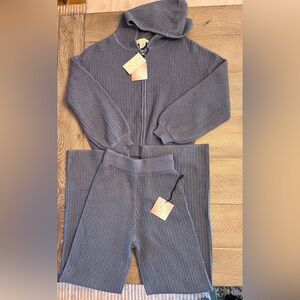 NWT - Happily Grey Waffle Knit Full -zip Hoodie and pant SET in sky blue. XS